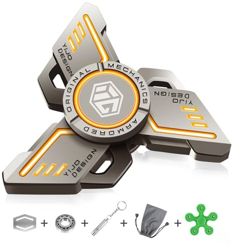 Fidget Spinner en Métal, TGKYK Hand Spinner Métal, Lumineux Fidget Spinner Metal, Stress Tdah Soulagement Figets Jouet, LED Fidget Toys Fidget Finger, Jouets Anti-Anxiété pour Enfants Adultes - Orange