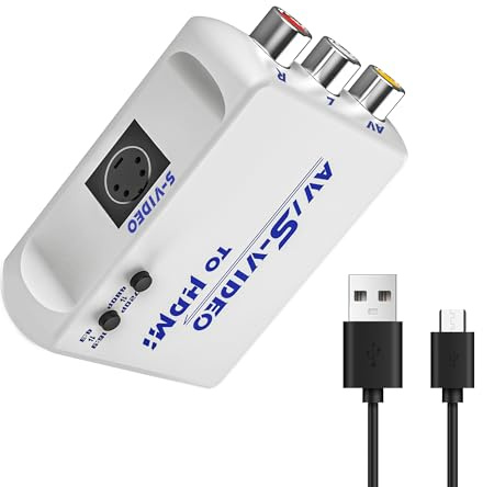 WNNZVCC S Video to HDMI Converter, AV/Composite to HDMI Adapter, CVBS Video Audio Compatible for PAL/NTSC TV/PC/PS1/PS2/STB/Xbox/VHS/VCR/DVD (White)
