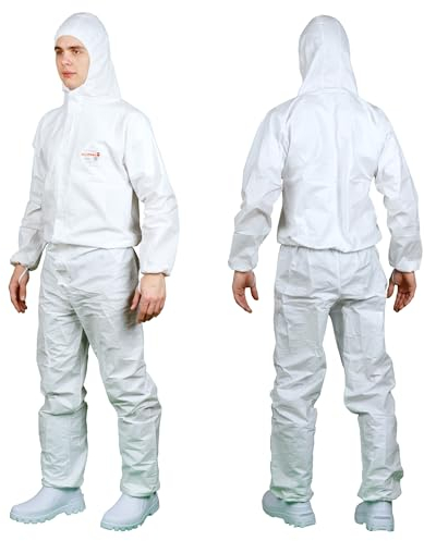 Oxyline OXYCHEM C210 Combinaison de protection type 5/6 : haute qualité, laminé, antistatique, résistant à l'amiante et aux radiations, Blanc., M