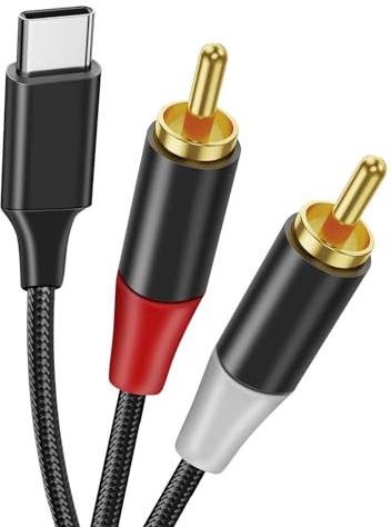 Câble 2 RCA USB C Audio Stéréo Adaptateur Type C Mâle vers 2RCA Mâle Y Auxiliaire Audio Câble Numérique Compatible avec Phone 15/Pad/Amplificateur/Home Cinéma/Enceinte/HDTV etc.