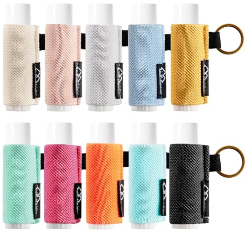 WK IEASON 10pcs Lip Balm Holder Keychain, Clip-on Lipstick Sleeve, Compatible with Chapstick, Burt's Bees, Elastic Lip Balm Holder, Gift for Women, Girls, Teens