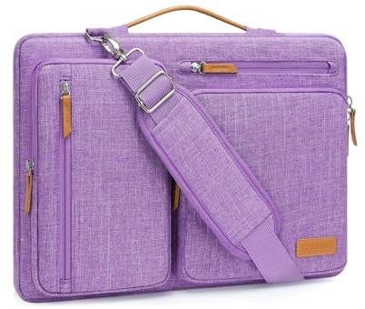 MOSISO Maletín Portátil 13,3 Pulgadas, 360 Protectora Laptop Bandolera Compatible con MacBook Pro 14,HP,Dell,Lenovo, Lateral Abierta Mensajero Bolsa con 4 Cremallera Bolsillos,Lila