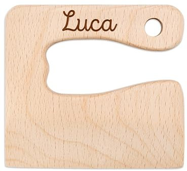 wunderwunsch® - Personalisiertes Montessori Kinder Messer mit Gravur - Sicheres Holz Baby Besteck mit abgerundeten Kanten - Geburtstag Baby Geschenk (ohne Name)