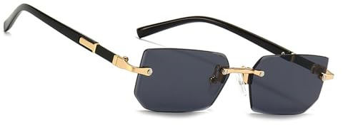 MEGAVOW Rectangle Lunettes de Soleil sans Cadre Carrées, Coupe Diamant Lentille, Style Rétro Vintage pour Plage, Voyage, Fête, Lunette à Monture Ultra-petite pour Femmes Hommes
