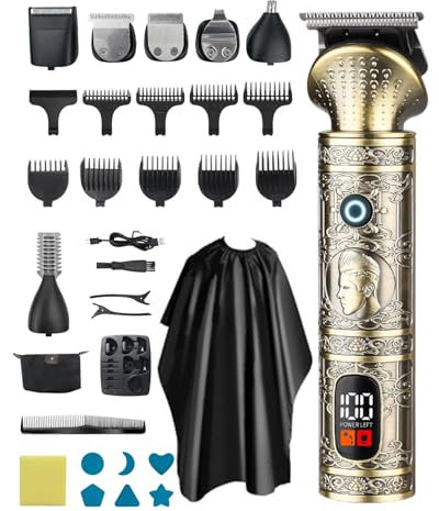 Rumicet 7 en 1 Tondeuse Barbe Homme Tondeuse Cheveux Professionnel, Lame en T Rasoir Électrique Kit avec Écran LED, Kit de Tondeuse Cheveux Barbe sans Fil Etanche Tondeuse Corps Homme pour Cadeau