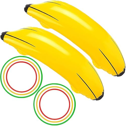 2 Pezzi Banana Gonfiabile Gigante, Gonfiabili Piscina Banana, Gonfiabile Banana con Anelli di Lancio, Giocattolo Gonfiabile per Bambino Adulto, Banane Gonfiabile per Festa Estiva, Feste in Piscina