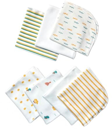 HAFY BABY 7-Pack Baby Washcloths – 100% Cotton Knit Soft Face Towels, 5 Patterned + 2 Solid, 20x20 cm Reusable Newborn Burp Cloths, Gift Box for Boys and Girls