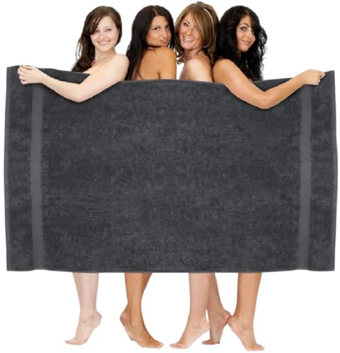 WovenWonder Superjumbo badlakan extra stor storlek (150 x 200 cm) XXXL enormt badlakan 100 % egyptisk bomull ultramjuk stor badhandduk 600-GSM mycket absorberande kroppsinslag strandhanddukar (kolgrå)