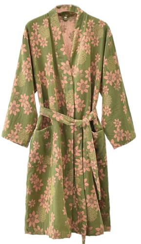 CRETUAO Bata de Gasa de algodón para Mujer, Bata de baño Tipo Kimono japonés, Pijama Jacquard Moda,camisón,Yukata vaporizadora,Traje Sauna,Ropa Dormir,Verde,L