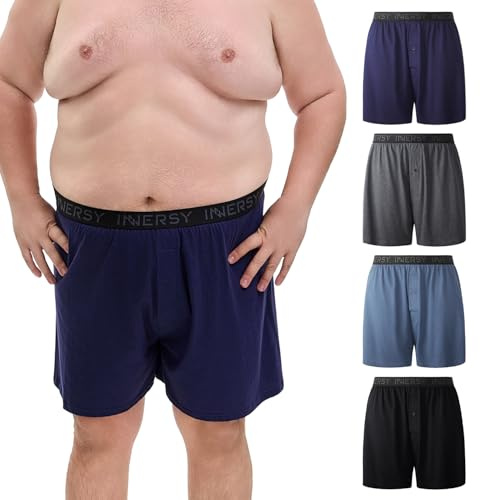 INNERSY Big and Tall Cotton Boxers for Men Moisture Wicking Loose Fit Underwear 4-Pack(Navy & Charcoal,3X)