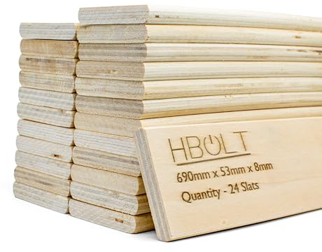 H-BOLT Premium Replacement Sprung Wooden Bed Slats – Complete Set for Single, Double & King Beds – 53mm Wide Hardwood Support (Double Bed Complete Set – 24 Slats (690mm))