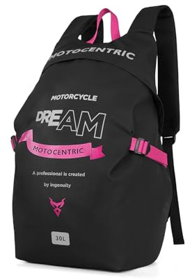 MOTOCENTRIC Motorcycle Backpack for Men Women, 30L Large Capacity Waterproof Helmet Bag with Laptop Pocket, for Cycling Riding Bicycle (Pink)