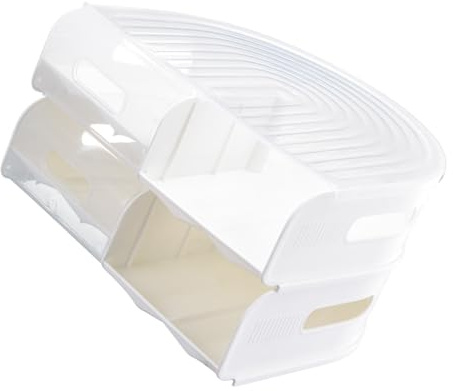 Organizadores de almacenamiento de huevos rodantes de doble capa, en forma de U, para refrigerador, apto para alimentos, contenedor de cocina de polipropileno, soportes para huevos rodantes para