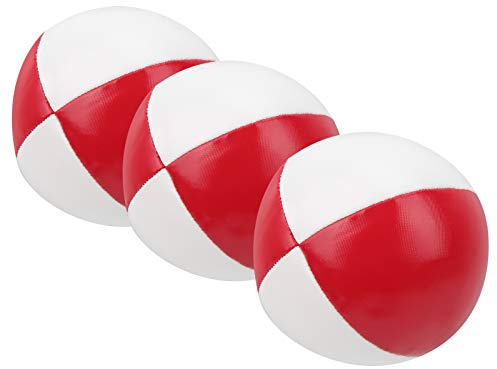 Cuifati 3st PU-läder Jongleringbollar för Nybörjare Proffs, Bärbara Inomhus Fritidsprestanda Träningsbollar, Mjukt Smidigt Hållbart 3-pack Jongleringsset (Röd Vit)