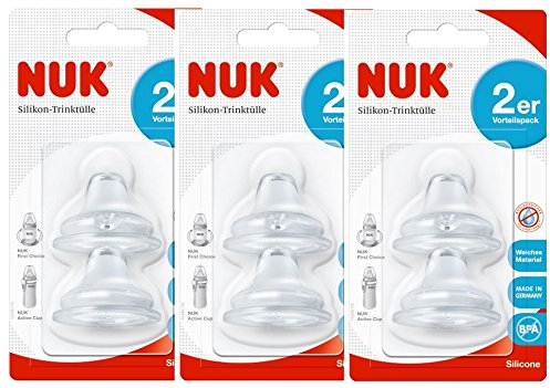 Nuk 10256442 First Choice Soft Trinktülle aus Silikon, auslaufsicher, kombinierbar mit allen Flaschen, BPA frei, 6-18 Monate, 2 Stück, 3er Pack (3 x 2er Blister)