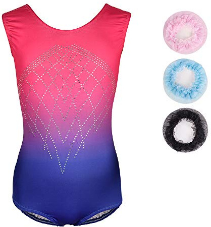 Sinoem Body da ginnastica per ragazze a maniche lunghe/senza maniche, colore sfumato, body scintillante per danza classica, ginnastica atletica, per bambina