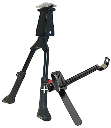 Fahrradständer Zweibeinständer - höhenverstellbar 26-28 Zoll - Doppelständer Fahrrad Alu - universell MTB Citybike eBike Hollandrad Trekkingbike - Montage Mitte - inkl. Lenkungsdämpfer Ø28,6-31,8mm