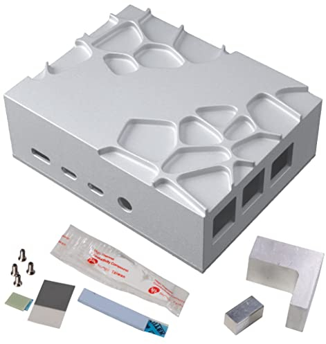 Akasa Gem Pro, 100% Pure Aluminium Raspberry Pi 4 Fanless Case, Quiet Passive Cooling Case, with Thermal Paste and Pads, Compatible with Raspberry Pi 4 Model B, Silver, A-RA09-M2S