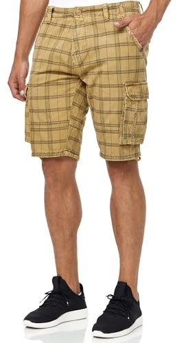Indicode Herren Blixt Cargo Shorts mit 6 Taschen und Gürtel aus 100% Baumwolle | Männer Amber Check, XXL