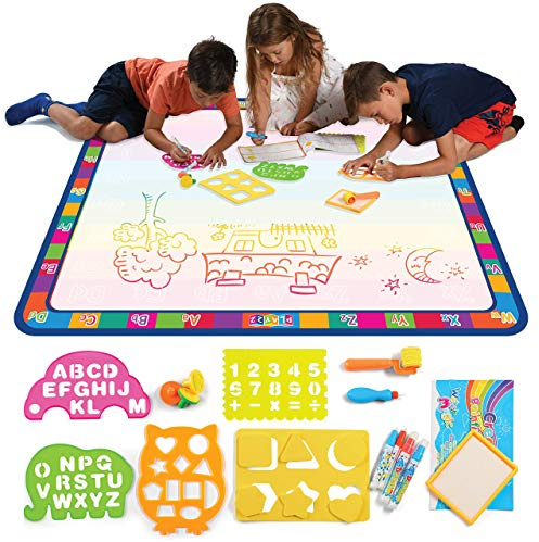 Play22 Large Magic Water Doodle Mat 22 PCS 39X30 - STEM Educational Learning ABC Letters Kids Drawing Board - Extra Large Water Drawing Doodling Mat Mess Free - Gifts for Kids Toddlers Boys and Girls