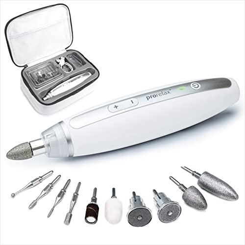 prorelax Maniküre- / Pediküre-Set | Damen/Herren | Professionelles Hand- und Fußpflege-Set mit Akku für Zuhause und unterwegs | 10 hochwertige Aufsätze aus chirurgischem Stahl | Mit LED-Licht