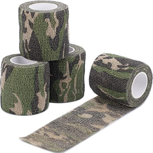 DROK 4 Roll Camo Grip Tape, 1.97in x 14.76ft Adhesive Stretch Cohesive Camo Tape for Outdoor Athletic Sports Bicycle Hockey Skateboard Scooter Bat, 4.92Yard Waterproof Protective Bandage Cover