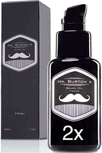 Doppelpack Bartöl - Mr. Burton´s Beard Oil - FRESH - 2x50 ml Bart Öl für die Bartpflege - 100% natürliche Inhaltsstoffe - Premium Qualität - Made in Germany