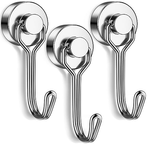 Grtard 3 Pack Magnetic Hooks 25LBS, Neodymium Magnet Hooks for Hanging, Swivel Swing Magnetic Hook Heavy Duty, Magnet with Hooks Strong Magnetic Hooks for Cruise, Kitchen, Camping, Door, Locker