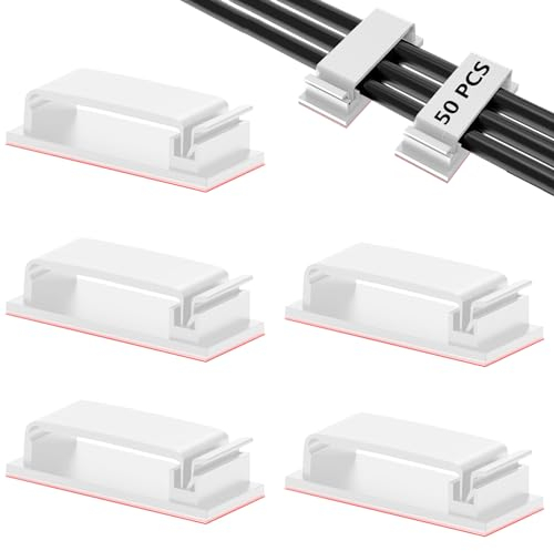 gaoduanluoluo 50 Stück Kabelmanagement Selbstklebende, Kabel Organizer Kabelhalter Selbstklebend, Kabelclips für Schreibtisch, Heim, Büro, TV, PC, Laptop (Weiß)