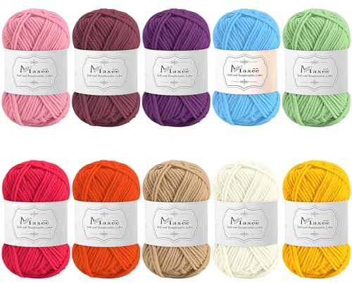 Maxee Häkelgarn 500g (50g*10 Farbe), Acryl Wolle Zum Stricken, Garn zum Häkeln und Stricken, Hand Knitting Yarn Set, Handstrickgarn Baumwollgarn für Häkeln, Wolle zum Stricken und Kunsthandwerk
