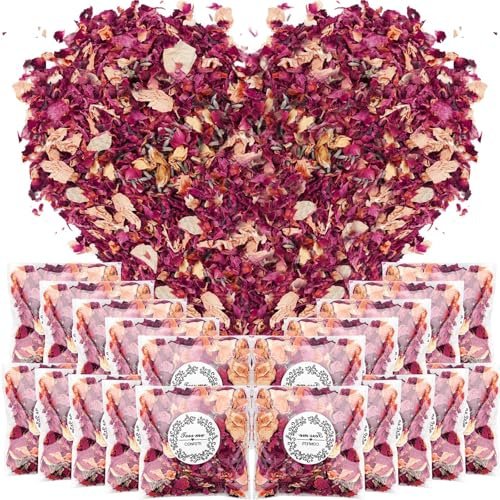 Mbsomnus 20 Paquetes Confeti para Boda - Pétalos de Rosa Naturales, Biodegradable, Conos Arroz, Flores Secas para Noche Romántica, Fiesta y Decoración