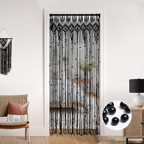 Lino Rosa Beaded Door Curtain for Doorway, Goth Witchy Black Macrame Beads Curtain for Closet Bedroom Wall Hanging Tapestry Grunge Room Decor
