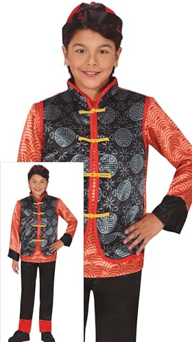 FIESTAS GUIRCA Déguisement chinois pour garçon - Tenue chinoise traditionnelle rouge et noire - Costume pour enfants japonais garçons – Garçons âgés de 10 à 12 ans