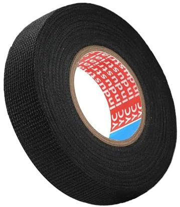 LIBAIDZ Cinta Tela Adhesiva 19 mm x 15 m, Aislante Térmica, Para Cables Coche Moto, Negra - 1 Pieza