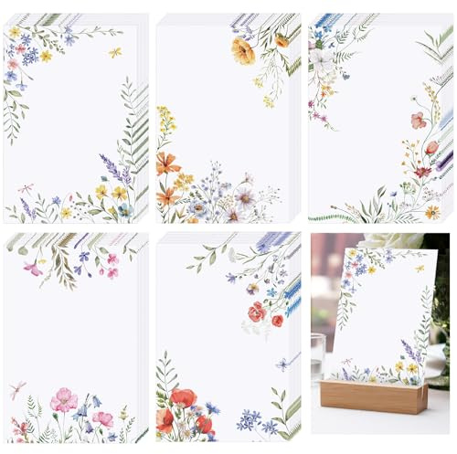 PerKoop 50 Pcs Blank Wedding Note Cards Decorative Notecards 4x6in Greenery Floral Notecards Printer Paper Cardstock Cards for Wedding Baby Shower DIY Thank Greeting Supplies(Wild Flower)