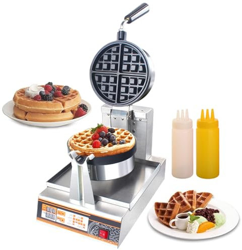 pealiritansemen Gaufrier Professionnel Neuf - Rotation À 180°, Écran LED, Gaufrier en Acier Inoxydable De 1200 W, pour Cafés, Salons De Thé Et Traiteurs, avec Flacon Souple