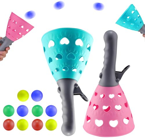 Qixuer Juego de Lanzar y Coger Niños Outdoor, 2 Copas + 10 Pelotas (Colores Aleatorios), Juguete de Exterior, Parque o Playa Fiesta de diversión al aire libre Juego Juguetes