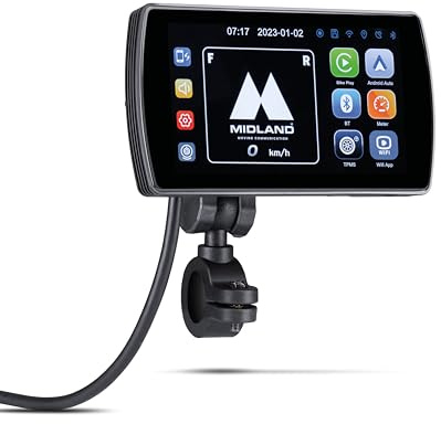 Midland - Bike Play Pro, Accessori Moto con Compatibilità Bluetooth Android Auto - Navigatore Moto con Mirroring, Touchscreen 5.5 Anche con Guanti e Comandi Vocali, Accessorio Retroilluminato