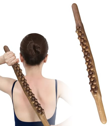 Gua Sha Wooden Therapy Bâton de thérapie en bois 31 perles pour madérothérapie 58 cm Outil de massage en bois pour le cou, le dos, les épaules et le ventre