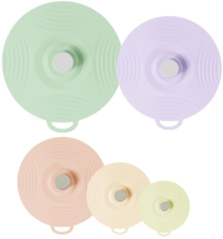 Silicone Suction Lids - Reusable Silicone Dustproof Heat-Resistant Cover, Fit Any Round Container Flat Rim, Great for Frying Pans Casseroles Woks - 5 sizes