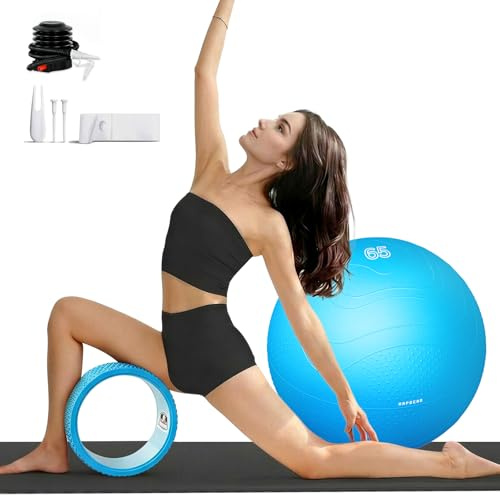 HAPBEAR Back Roller - Yoga Wheel Set with 26'' Anti-Burst Exercise Ball – 12'' PP Inner Core Spine Alignment Tool for Back Pain Relief,Core Strength & Full-Body Workout, Back Roller Wheel for Home Gym & Therapy, Pump Included