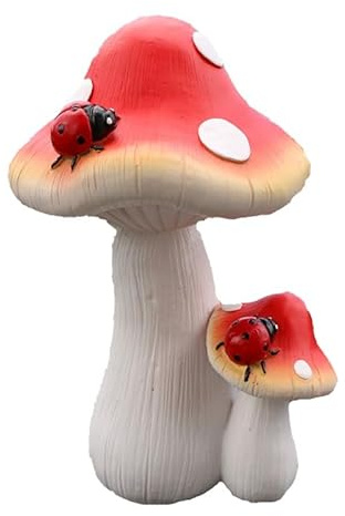 Lawnoval Garten-Pilz-Ornament, handgefertigt, Kunstharz, Rot und Weiß, Wetter-Dekoration für drinnen und draußen