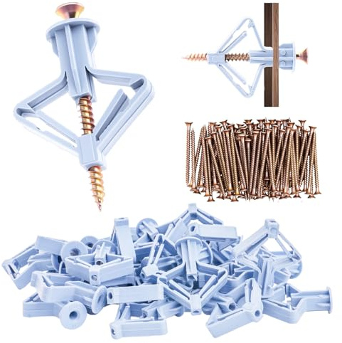 120 PzTasselli per Cartongesso con Viti per Cartongesso,Tassello a Cavità Farfalla, Tasselli a Farfalla con Vite, Tasselli di Espansione per Mattone Forato(set di 60 Tassello + 60 Vite)