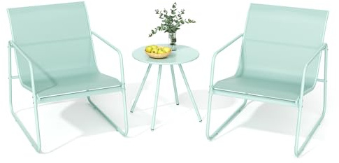 Pamapic 3-Piece Patio Bistro Set, Garden Furniture Set with Table and 2 Chairs, Breathable Textilene Fabric, Patio Furniture Set for Outdoor, Balcony, Bistro, Porch, Green