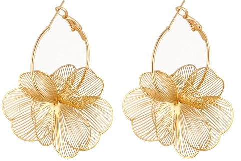MIYUEFAN Boucle d'oreille Fleur Boucles d'oreilles Or pour Femmes | Bohème Boucle d'oreille Pendantes Fleur Plaqué or 14K Hypoallergéniques Grandes, Bijoux Cadeau pour Fête Mariage Anniversaire