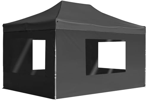 HOMELEN Tente de fête professionnelle avec murs Cadre en aluminium 4,5 x 3 m Anthracite – Abri pliable imperméable avec fenêtre en PVC pour événements en plein air, barbecue, fêtes de jardin, réunions