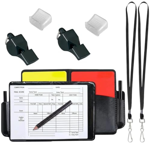 Efuwfugc 4 PCS Referee Cards Set, Football Referee Kit with Whistles, Professional Red and Yellow Football Referee Cards, Sports Equipment for Match Officiating and Training Sessions