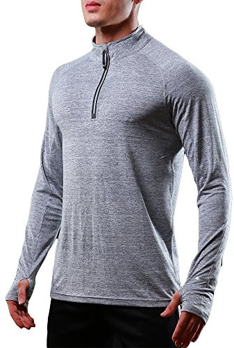 FELiCON Camiseta con Cuello de Manga Larga con Cremallera para Hombre, Camiseta de Secado Rápido, Camiseta Cálida, Camiseta de Manga Larga para Correr para Todas Las Estaciones para Hombre