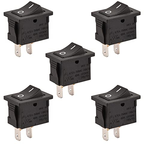 Heschen Interrupteur à bascule rectangulaire noir ON-OFF SPST 2 positions 2 bornes 6A 250VAC / 125VAC UL VDE 5 Pack