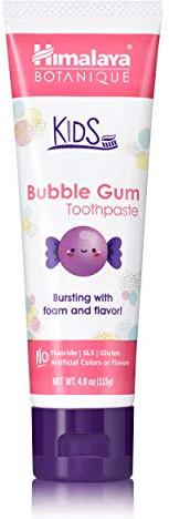 Himalaya Botanique Kids Toothpaste with Xylitol, Bubble Gum Flavor - Gentle Fluoride Free Toothpaste - Vegan, Gluten Free, SLS Free, No Artificial Flavors or Colors, 4 oz